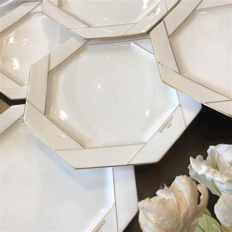 vintage Givenchy Plate Set Octagon Ivory & Gold 